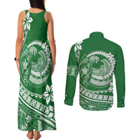 Polynesian Plumeria Couples Matching Tank Maxi Dress and Long Sleeve Button Shirts Ride The Waves - Green LT7 - Polynesian Pride