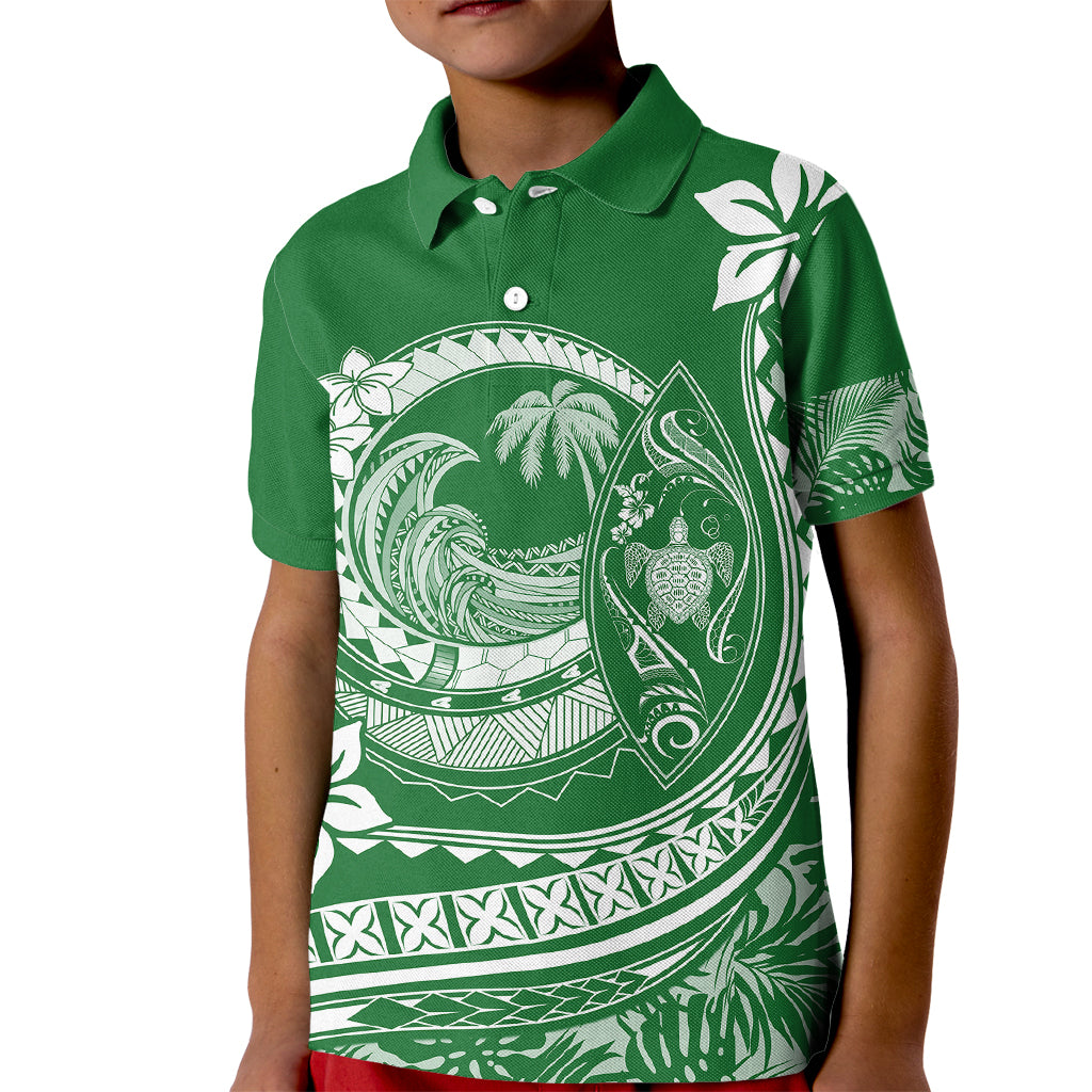 Polynesian Plumeria Kid Polo Shirt Ride The Waves - Green LT7 Kid Green - Polynesian Pride