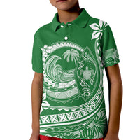 Polynesian Plumeria Kid Polo Shirt Ride The Waves - Green LT7 Kid Green - Polynesian Pride