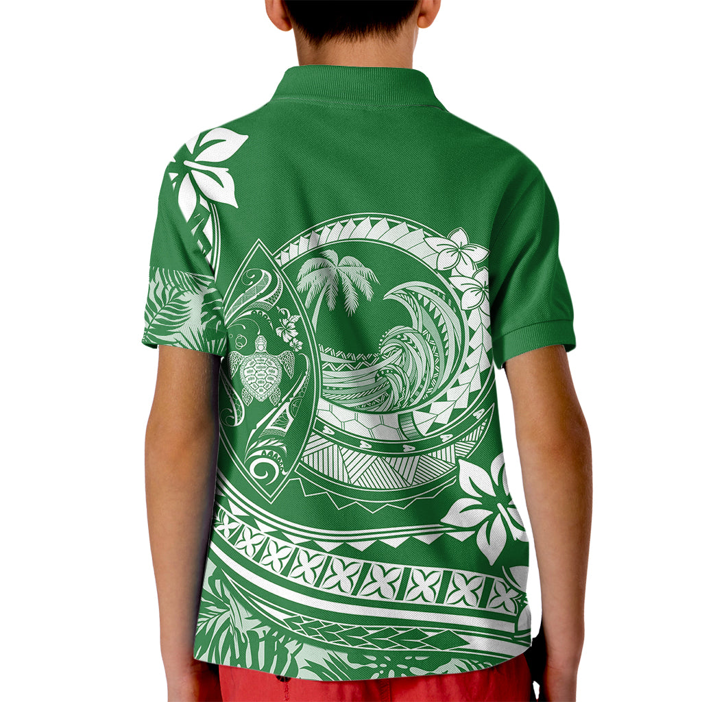 Polynesian Plumeria Kid Polo Shirt Ride The Waves - Green LT7 - Polynesian Pride