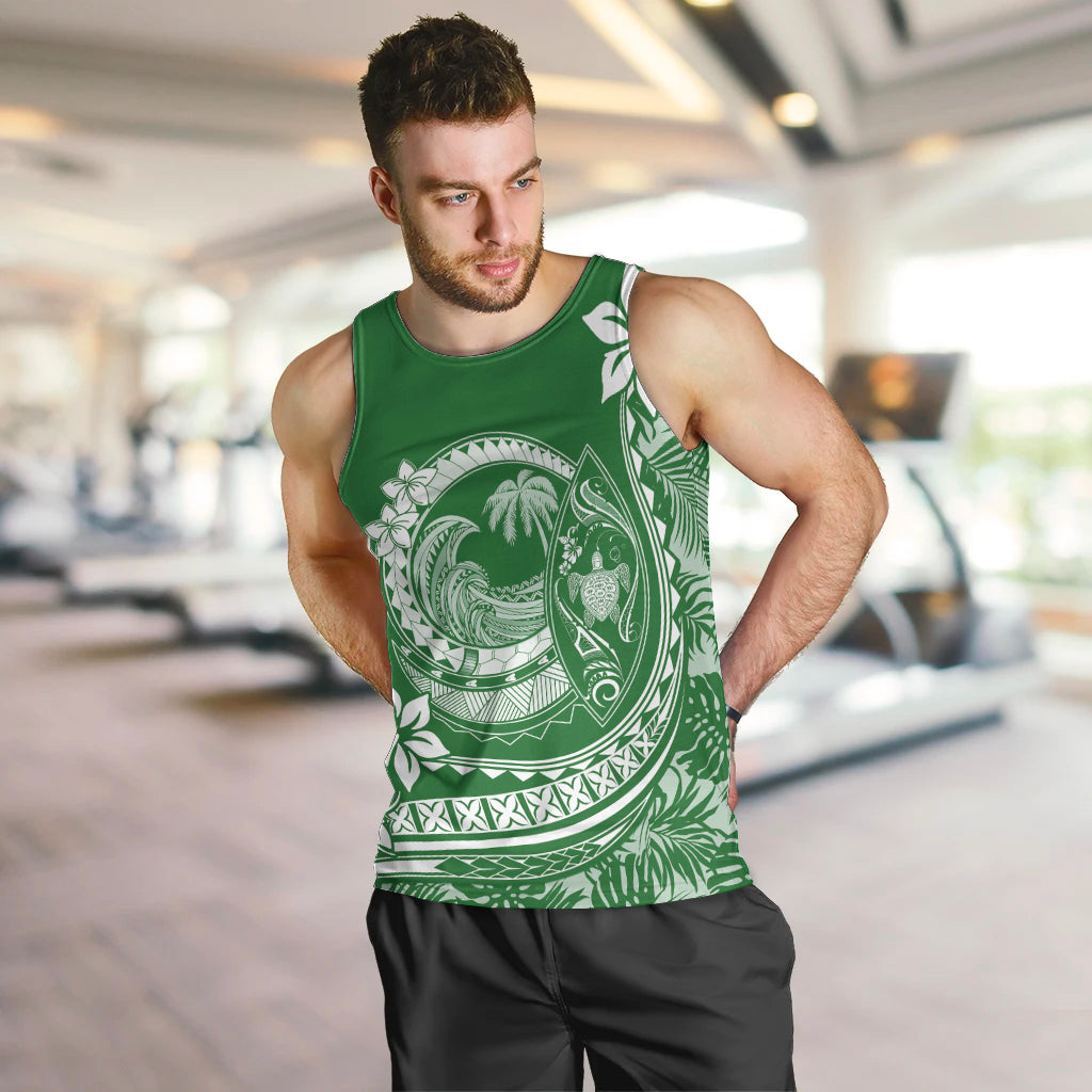 Polynesian Plumeria Men Tank Top Ride The Waves - Green LT7 - Polynesian Pride