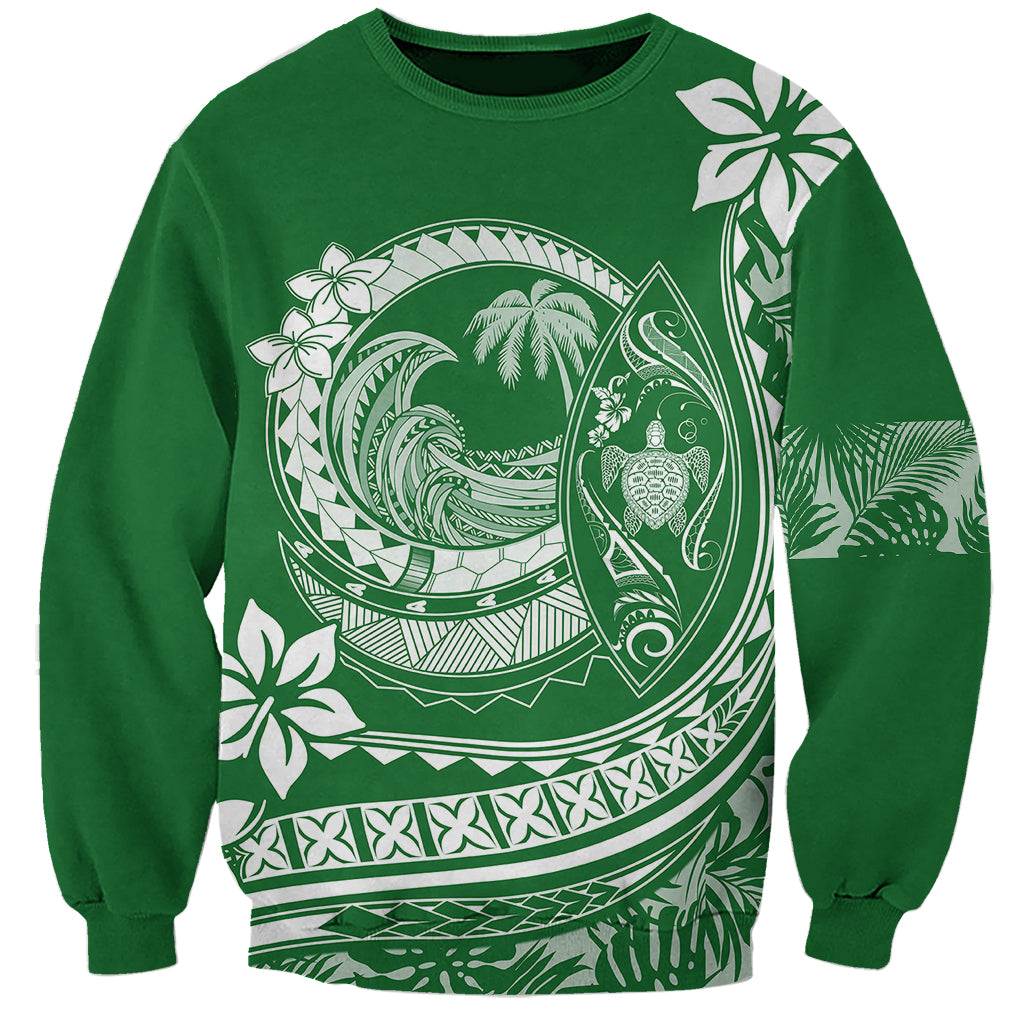 Polynesian Plumeria Sweatshirt Ride The Waves - Green LT7 Unisex Green - Polynesian Pride