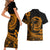 Polynesian Plumeria Couples Matching Short Sleeve Bodycon Dress and Hawaiian Shirt Ride The Waves - Orange LT7