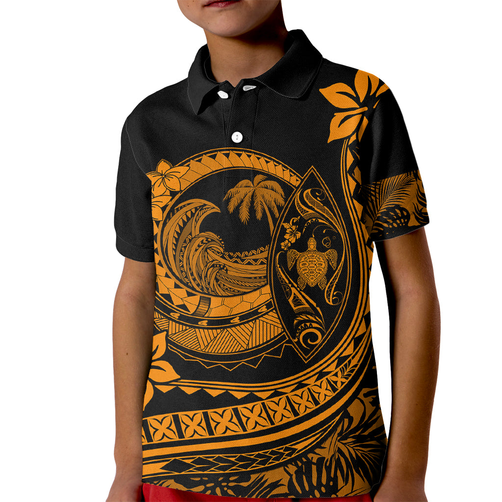Polynesian Plumeria Kid Polo Shirt Ride The Waves - Orange LT7 Kid Orange - Polynesian Pride