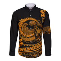 Polynesian Plumeria Long Sleeve Button Shirt Ride The Waves - Orange LT7 Unisex Orange - Polynesian Pride