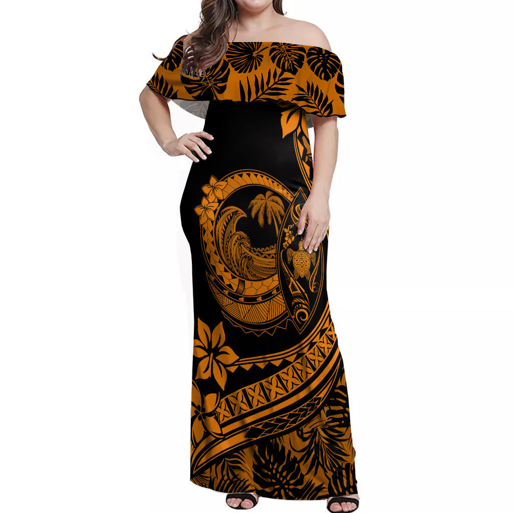 Polynesian Plumeria Off Shoulder Maxi Dress Ride The Waves - Orange LT7 Women Orange - Polynesian Pride