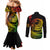 Polynesian Plumeria Couples Matching Mermaid Dress and Long Sleeve Button Shirts Ride The Waves - Reggae LT7 - Polynesian Pride