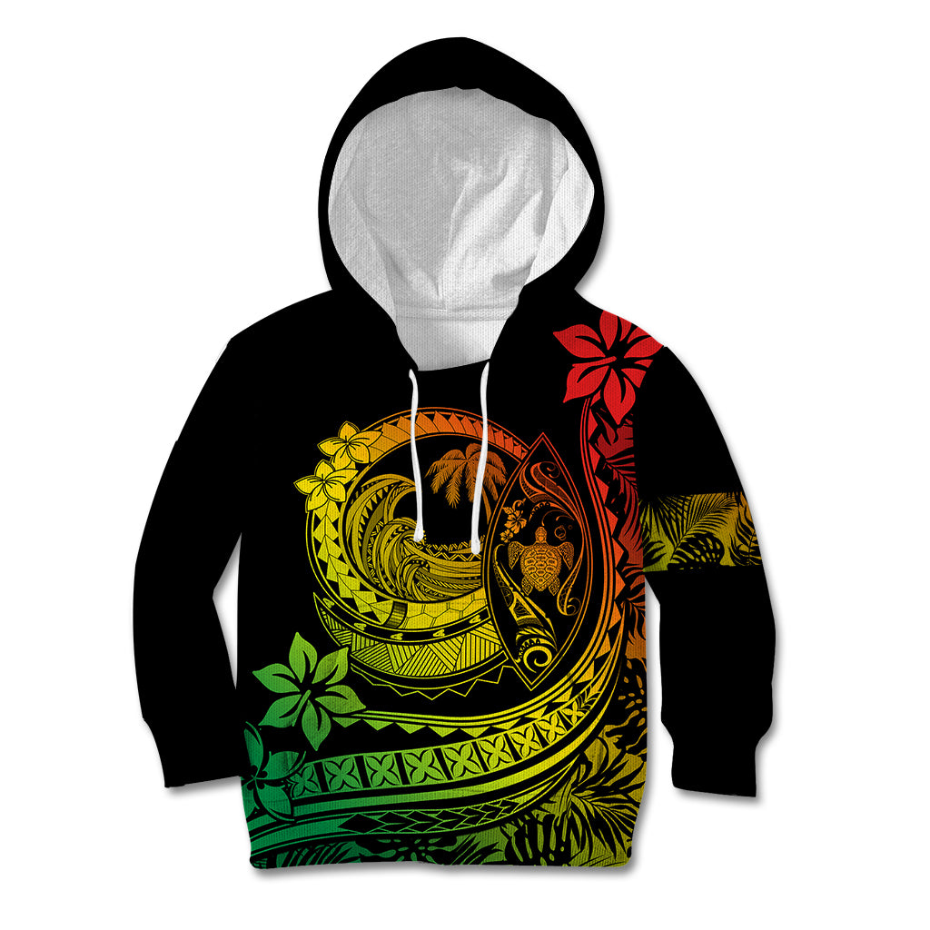 Polynesian Plumeria Kid Hoodie Ride The Waves - Reggae LT7 Hoodie Reggae - Polynesian Pride