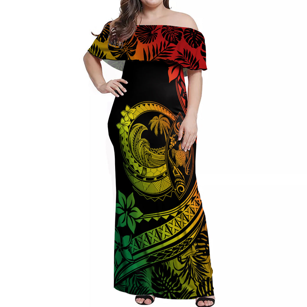 Polynesian Plumeria Off Shoulder Maxi Dress Ride The Waves - Reggae LT7 Women Reggae - Polynesian Pride