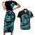 Polynesian Plumeria Couples Matching Short Sleeve Bodycon Dress and Hawaiian Shirt Ride The Waves - Turquoise LT7 Turquoise - Polynesian Pride