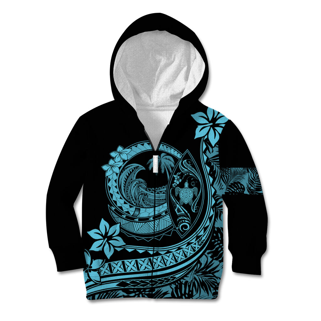 Polynesian Plumeria Kid Hoodie Ride The Waves - Turquoise LT7 Zip Hoodie Turquoise - Polynesian Pride