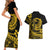 Polynesian Plumeria Couples Matching Short Sleeve Bodycon Dress and Hawaiian Shirt Ride The Waves - Yellow LT7 - Polynesian Pride