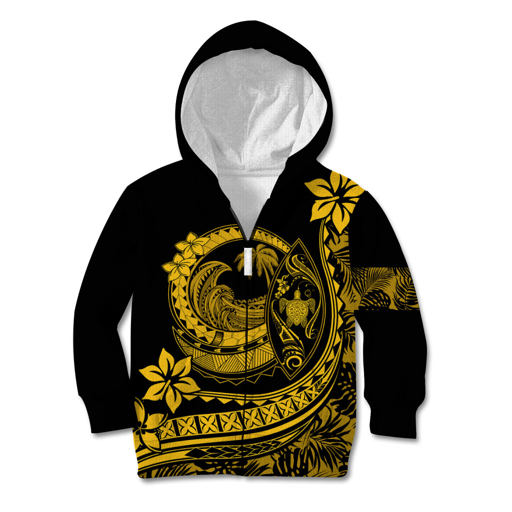 Polynesian Plumeria Kid Hoodie Ride The Waves - Yellow LT7 Zip Hoodie Yellow - Polynesian Pride