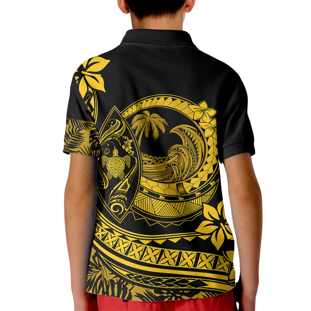 Polynesian Plumeria Kid Polo Shirt Ride The Waves - Yellow LT7 - Polynesian Pride