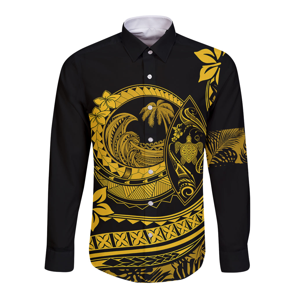 Polynesian Plumeria Long Sleeve Button Shirt Ride The Waves - Yellow LT7 Unisex Yellow - Polynesian Pride