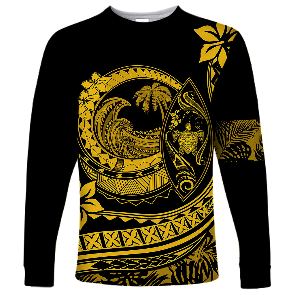 Polynesian Plumeria Long Sleeve Shirt Ride The Waves - Yellow LT7 Unisex Yellow - Polynesian Pride