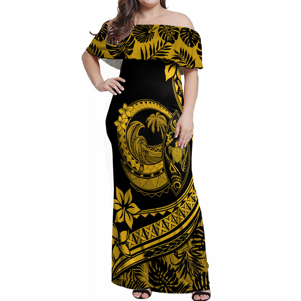 Polynesian Plumeria Off Shoulder Maxi Dress Ride The Waves - Yellow LT7 Women Yellow - Polynesian Pride