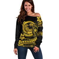 Polynesian Plumeria Off Shoulder Sweater Ride The Waves - Yellow LT7 Women Yellow - Polynesian Pride