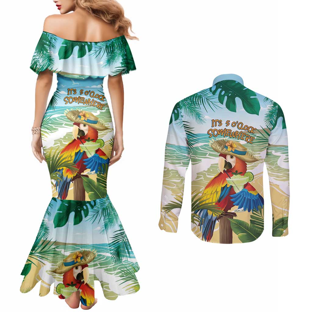 Aloha Hawaii It's 5 o'clock Somewhere Couples Matching Mermaid Dress and Long Sleeve Button Shirt LT7 - Polynesian Pride