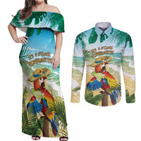 Aloha Hawaii It's 5 o'clock Somewhere Couples Matching Off Shoulder Maxi Dress and Long Sleeve Button Shirt LT7 Blue - Polynesian Pride
