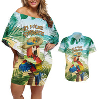 Aloha Hawaii It's 5 o'clock Somewhere Couples Matching Off Shoulder Short Dress and Hawaiian Shirt LT7 Blue - Polynesian Pride