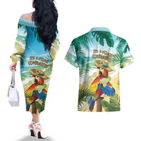 Aloha Hawaii It's 5 o'clock Somewhere Couples Matching Off The Shoulder Long Sleeve Dress and Hawaiian Shirt LT7 - Polynesian Pride