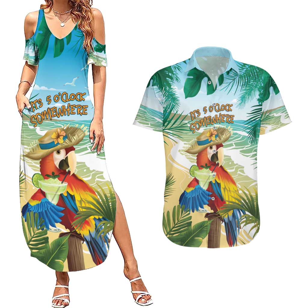 Aloha Hawaii It's 5 o'clock Somewhere Couples Matching Summer Maxi Dress and Hawaiian Shirt LT7 Blue - Polynesian Pride