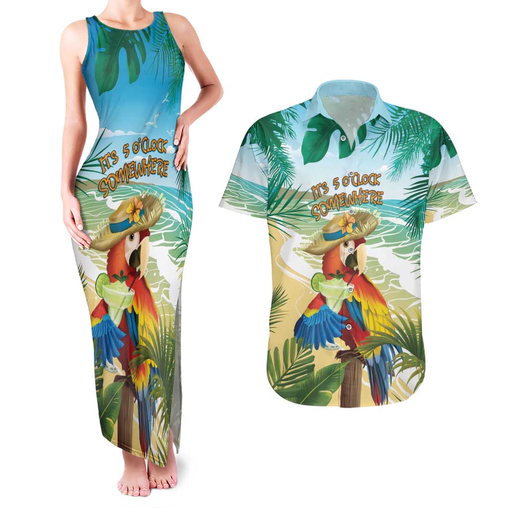 Aloha Hawaii It's 5 o'clock Somewhere Couples Matching Tank Maxi Dress and Hawaiian Shirt LT7 Blue - Polynesian Pride