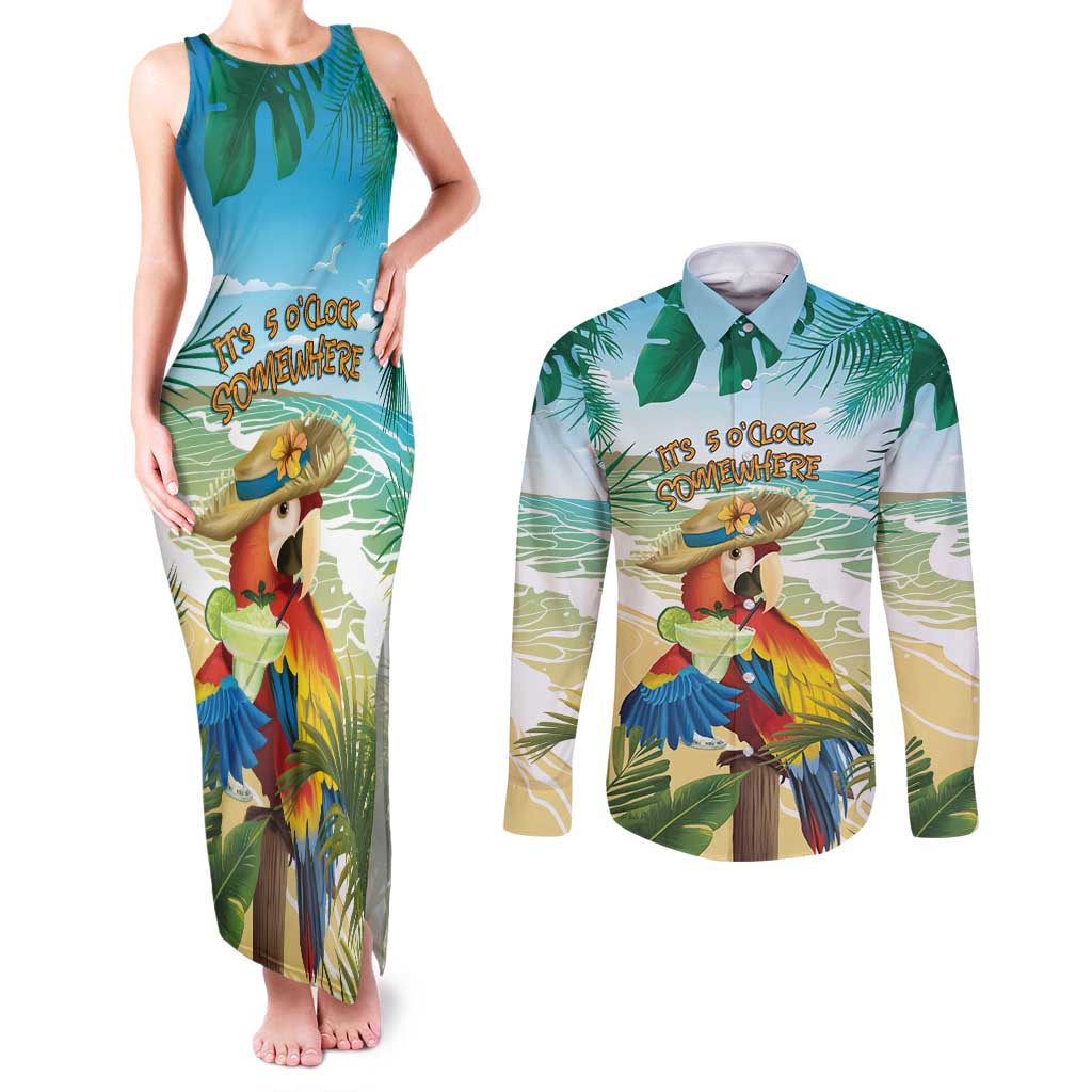 Aloha Hawaii It's 5 o'clock Somewhere Couples Matching Tank Maxi Dress and Long Sleeve Button Shirt LT7 Blue - Polynesian Pride
