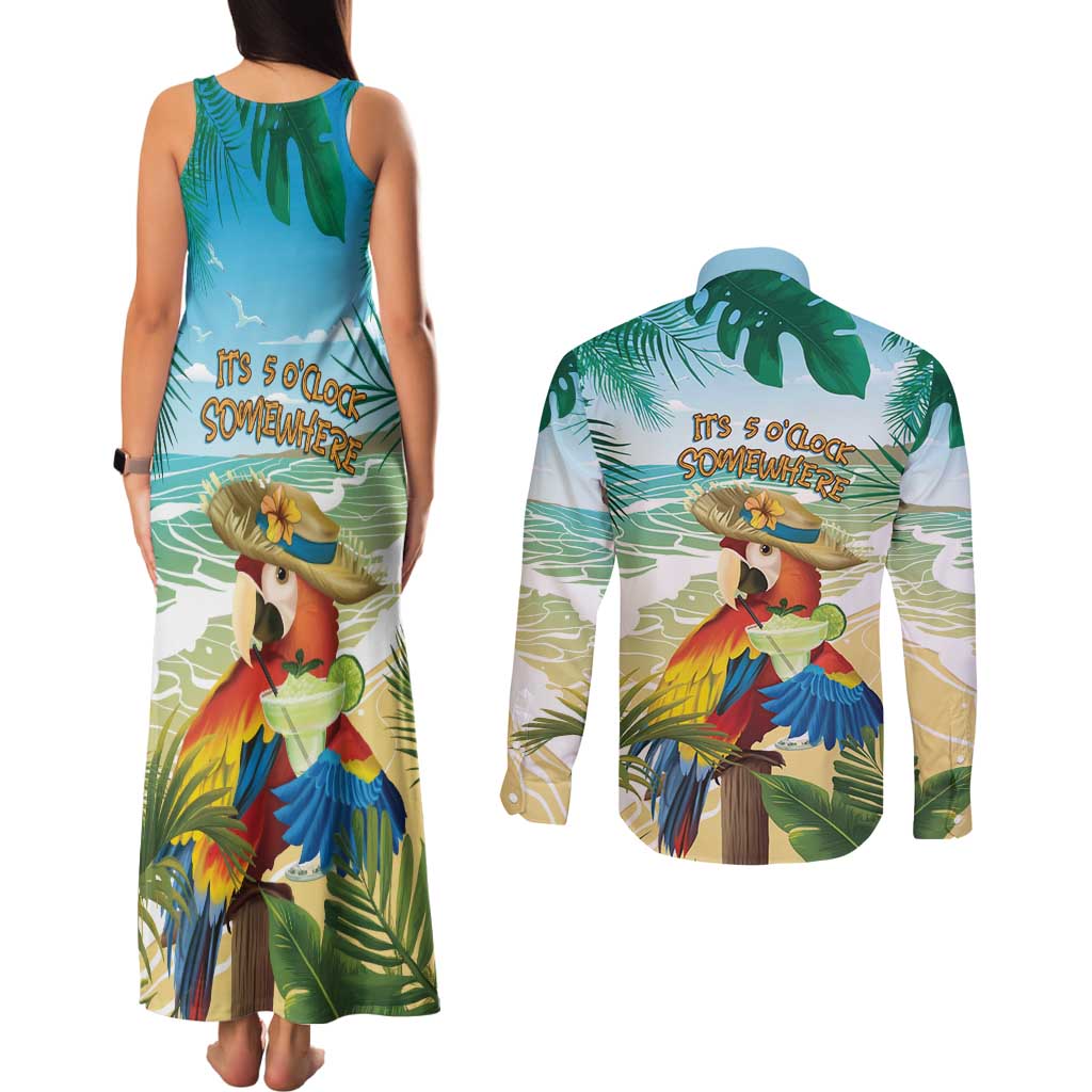 Aloha Hawaii It's 5 o'clock Somewhere Couples Matching Tank Maxi Dress and Long Sleeve Button Shirt LT7 - Polynesian Pride