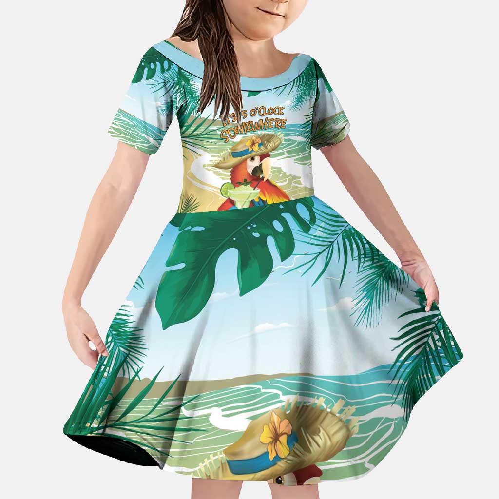 Aloha Hawaii It's 5 o'clock Somewhere Family Matching Mermaid Dress and Hawaiian Shirt LT7 Daughter's Dress Blue - Polynesian Pride