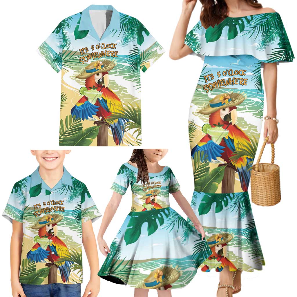 Aloha Hawaii It's 5 o'clock Somewhere Family Matching Mermaid Dress and Hawaiian Shirt LT7 - Polynesian Pride