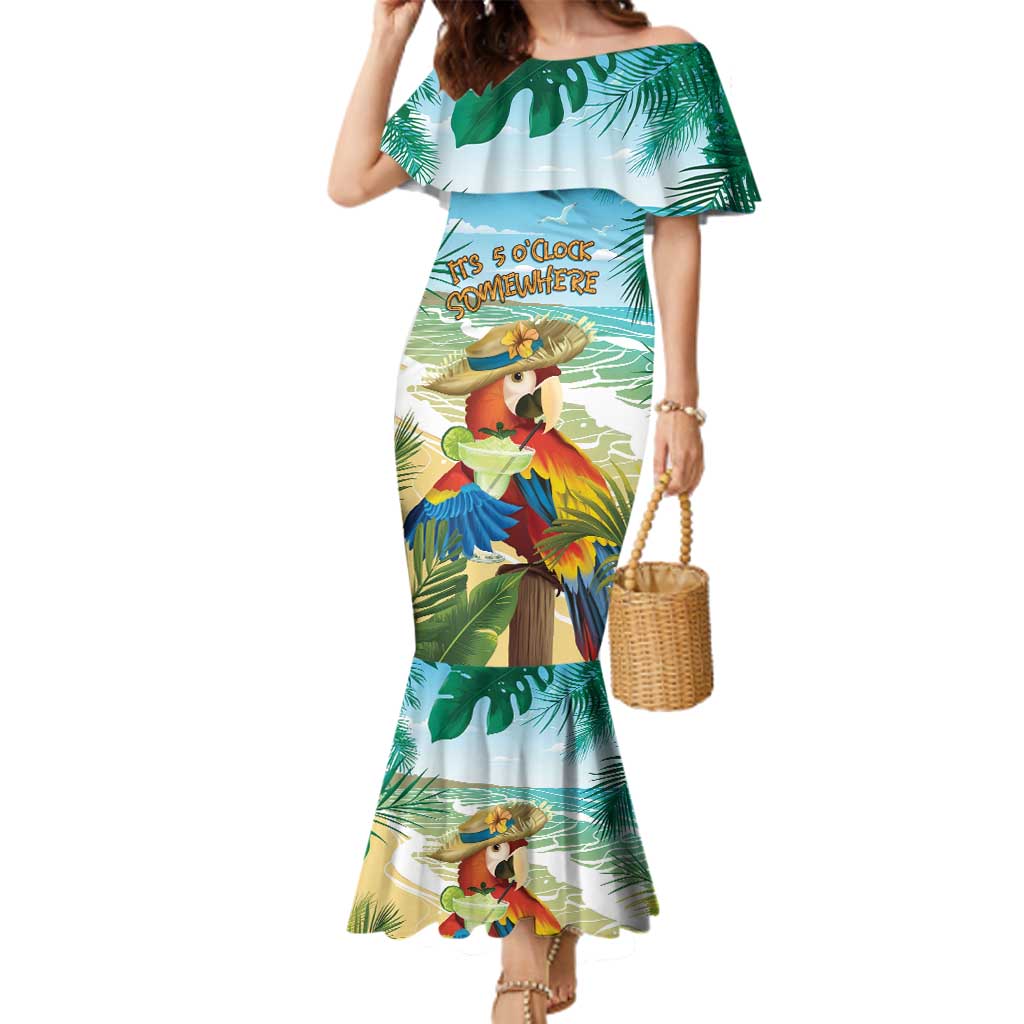 Aloha Hawaii It's 5 o'clock Somewhere Family Matching Mermaid Dress and Hawaiian Shirt LT7 Mom's Dress Blue - Polynesian Pride