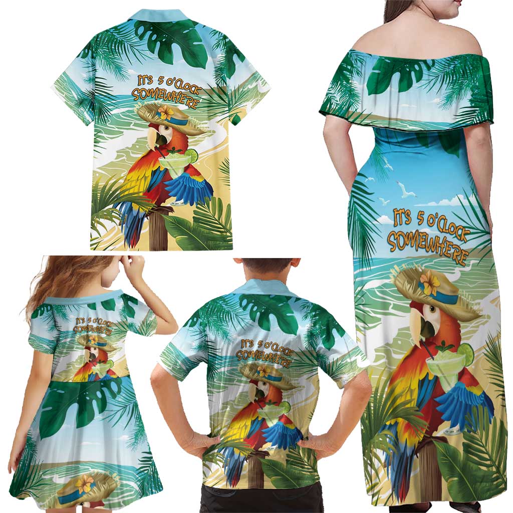 Aloha Hawaii It's 5 o'clock Somewhere Family Matching Off Shoulder Maxi Dress and Hawaiian Shirt LT7 - Polynesian Pride
