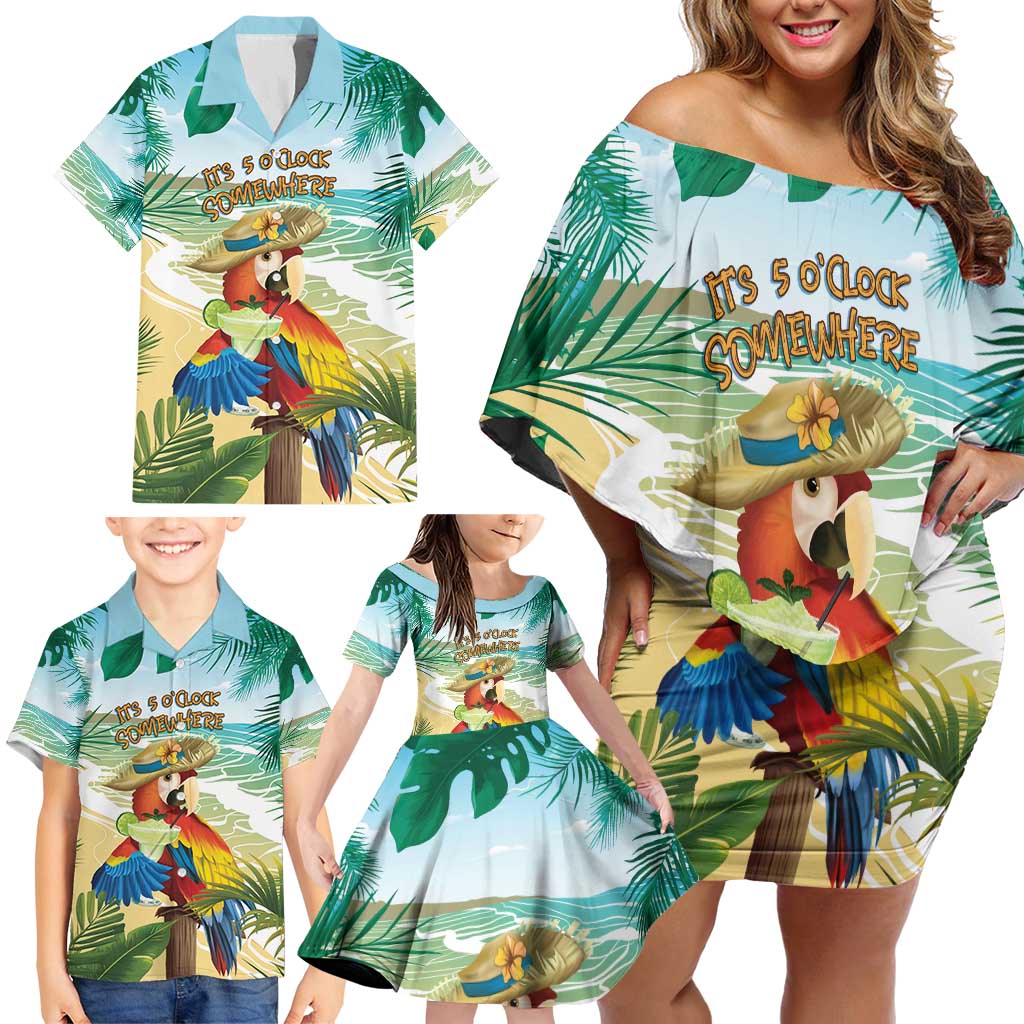 Aloha Hawaii It's 5 o'clock Somewhere Family Matching Off Shoulder Short Dress and Hawaiian Shirt LT7 - Polynesian Pride
