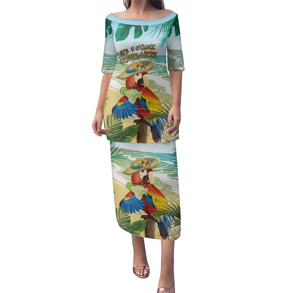 Aloha Hawaii It's 5 o'clock Somewhere Family Matching Puletasi and Hawaiian Shirt LT7 Mom's Dress Blue - Polynesian Pride