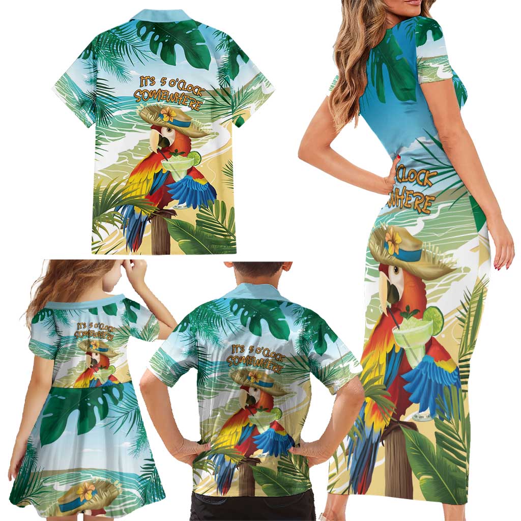 Aloha Hawaii It's 5 o'clock Somewhere Family Matching Short Sleeve Bodycon Dress and Hawaiian Shirt LT7 - Polynesian Pride