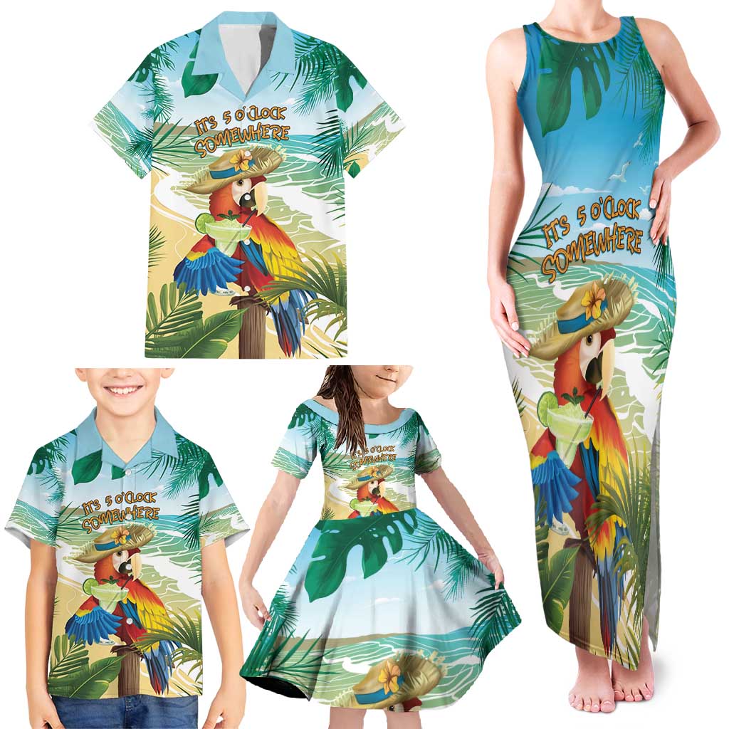 Aloha Hawaii It's 5 o'clock Somewhere Family Matching Tank Maxi Dress and Hawaiian Shirt LT7 - Polynesian Pride