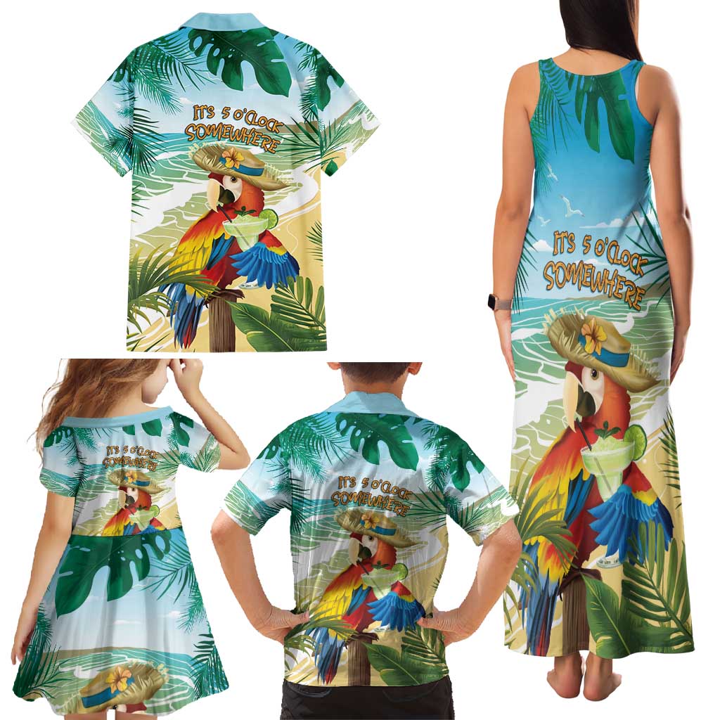 Aloha Hawaii It's 5 o'clock Somewhere Family Matching Tank Maxi Dress and Hawaiian Shirt LT7 - Polynesian Pride