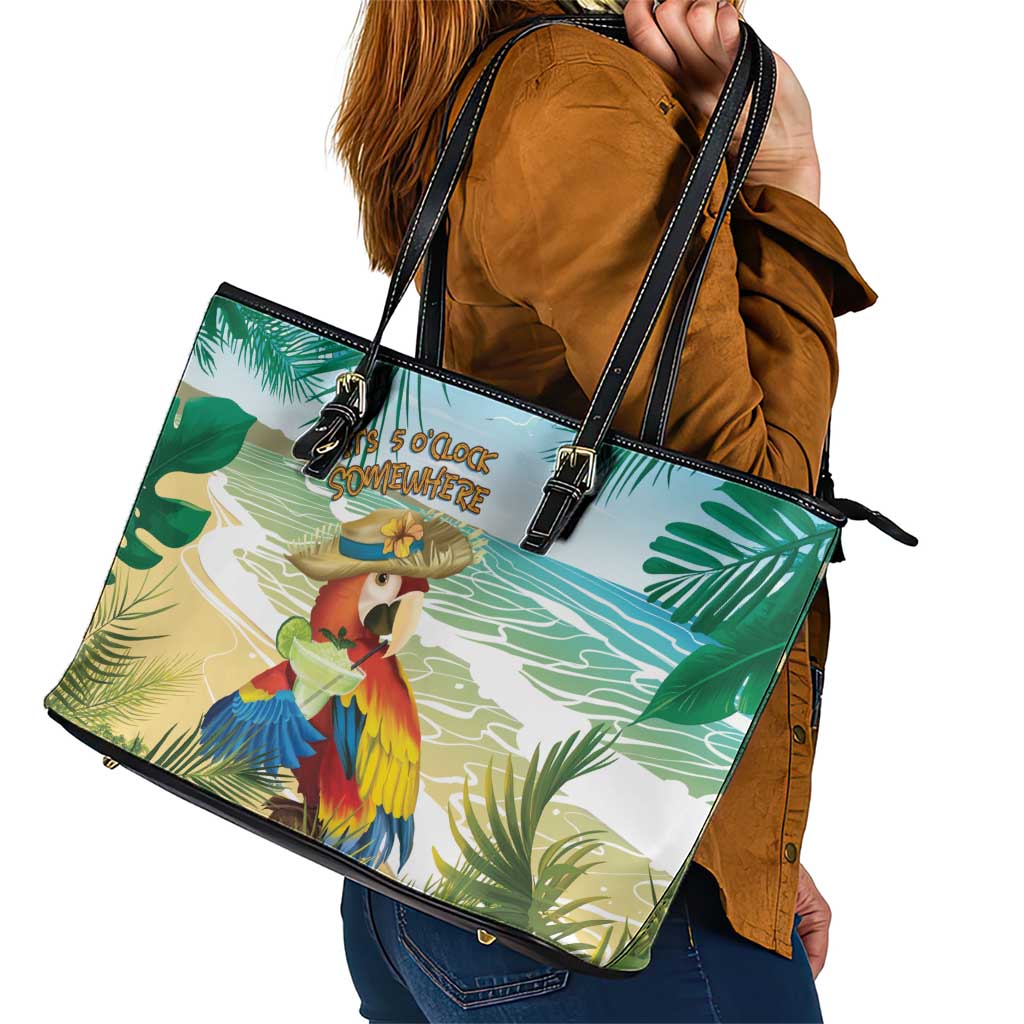 Aloha Hawaii It's 5 o'clock Somewhere Leather Tote Bag - Polynesian Pride