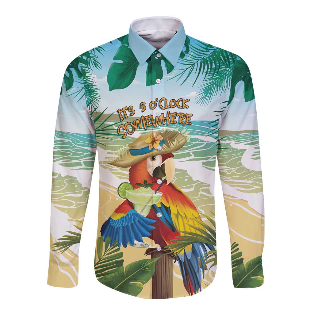 Aloha Hawaii It's 5 o'clock Somewhere Long Sleeve Button Shirt LT7 Unisex Blue - Polynesian Pride