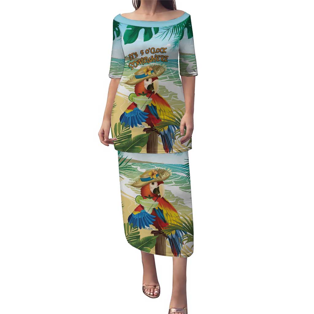 Aloha Hawaii It's 5 o'clock Somewhere Puletasi LT7 Long Dress Blue - Polynesian Pride