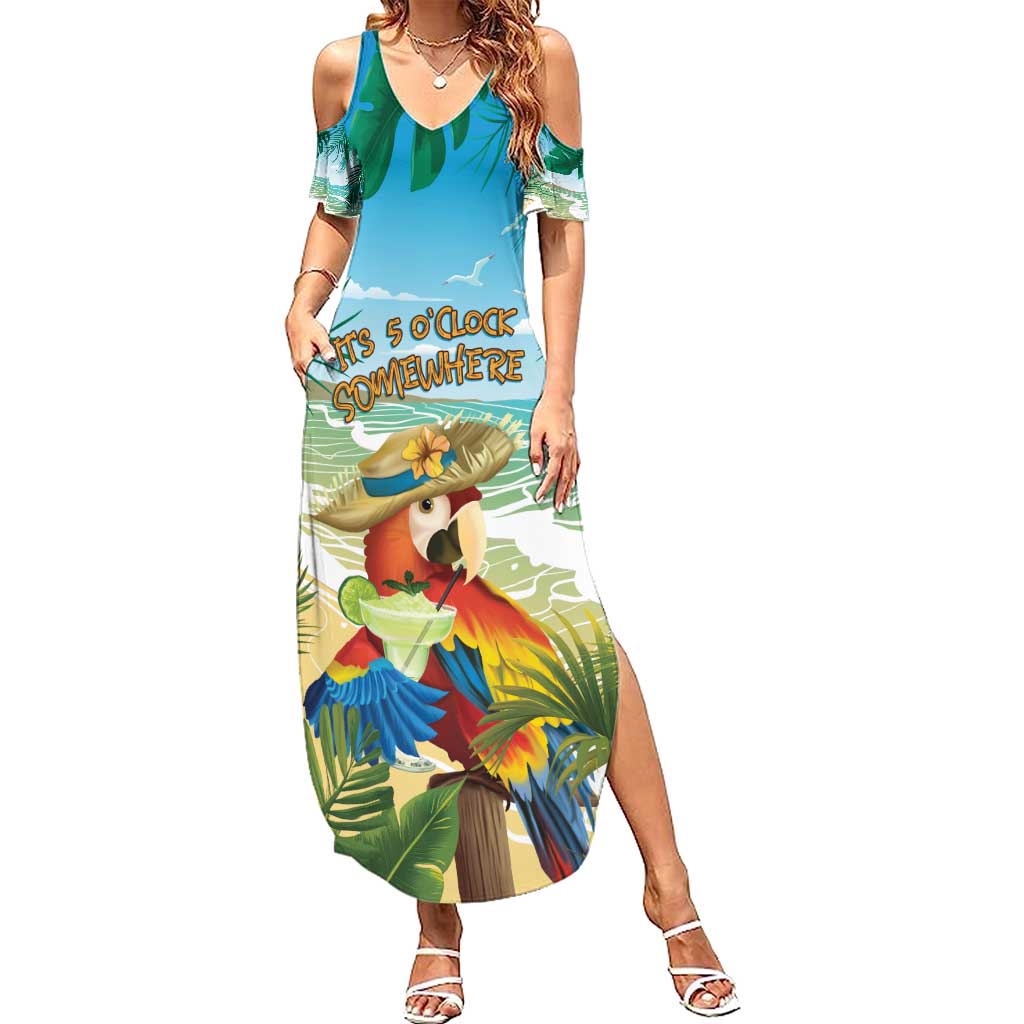 Aloha Hawaii It's 5 o'clock Somewhere Summer Maxi Dress LT7 Women Blue - Polynesian Pride