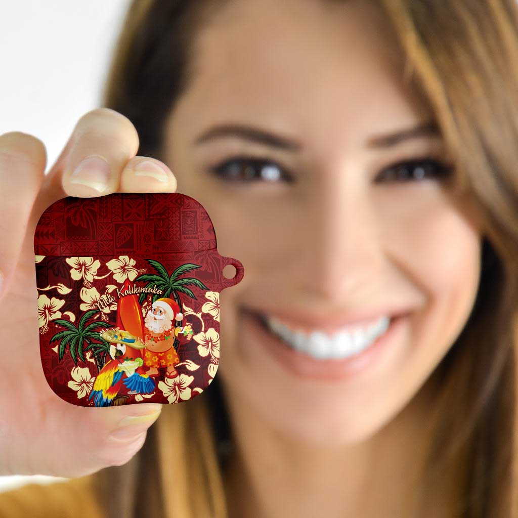 Crimson Red Tropical Christmas Hawaii Tapa AirPods Case Aloha Santa Drink Party LT7 Red - Polynesian Pride
