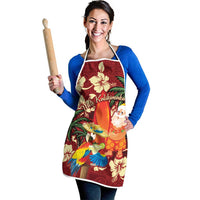 Crimson Red Tropical Christmas Hawaii Tapa Apron Aloha Santa Drink Party LT7 - Polynesian Pride