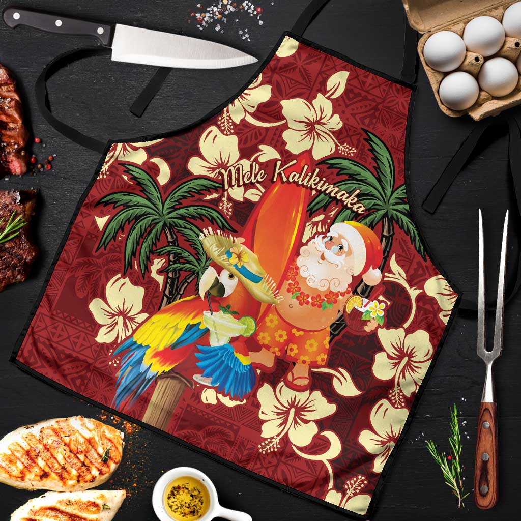Crimson Red Tropical Christmas Hawaii Tapa Apron Aloha Santa Drink Party LT7 Red - Polynesian Pride