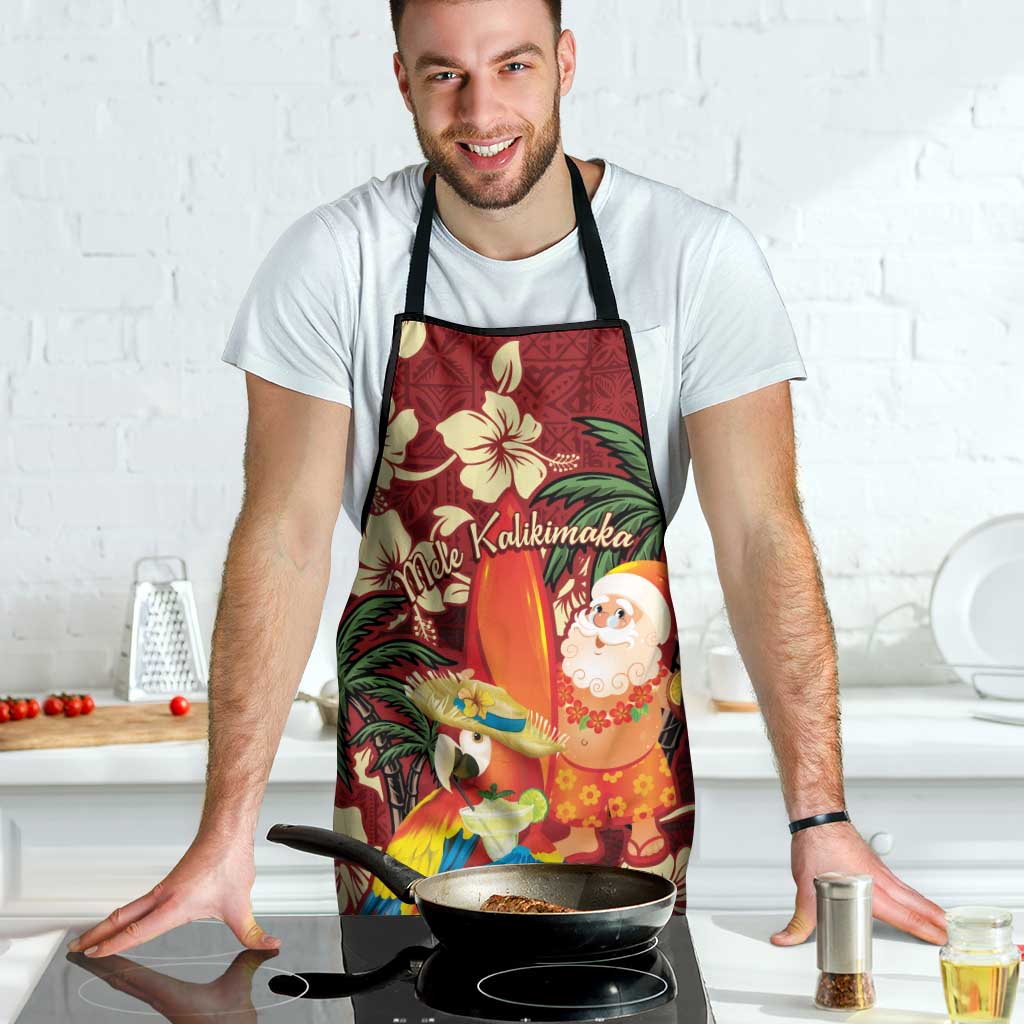 Crimson Red Tropical Christmas Hawaii Tapa Apron Aloha Santa Drink Party LT7 - Polynesian Pride