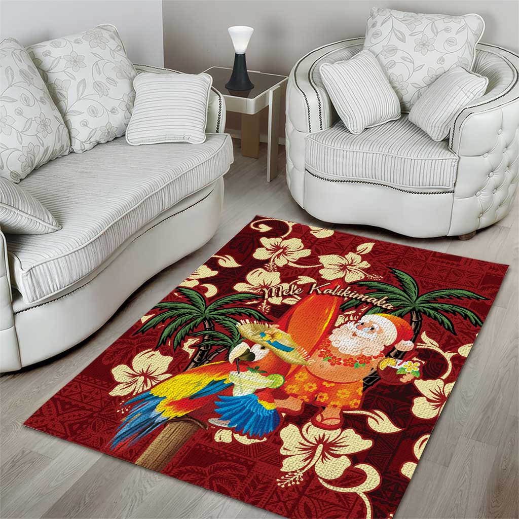 Crimson Red Tropical Christmas Hawaii Tapa Area Rug Aloha Santa Drink Party - Polynesian Pride