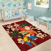 Crimson Red Tropical Christmas Hawaii Tapa Area Rug Aloha Santa Drink Party - Polynesian Pride