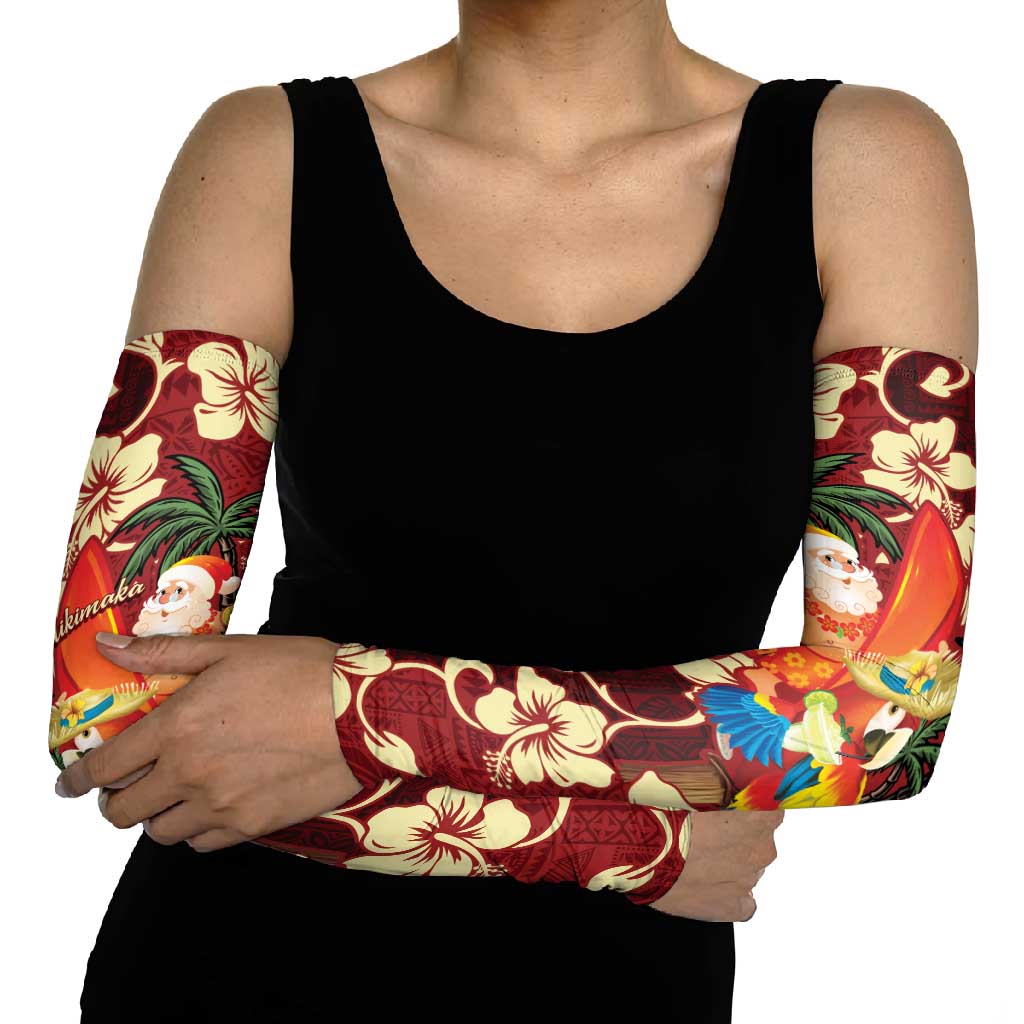 Crimson Red Tropical Christmas Hawaii Tapa Arm Sleeves Aloha Santa Drink Party - Polynesian Pride